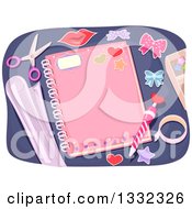 Clipart Of A Personalized Pink Girly Notebook With A Pencil And Decorative Items Royalty Free Vector Illustration by BNP Design Studio