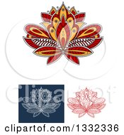 Poster, Art Print Of Beautiful Red White And Yellow Henna Lotus Flowers