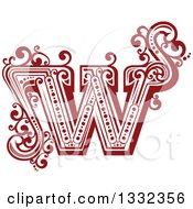 Clipart Of A Retro Red Capital Letter W With Flourishes Royalty Free Vector Illustration