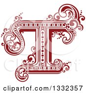 Poster, Art Print Of Retro Red Capital Letter T With Flourishes