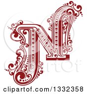 Clipart Of A Retro Red Capital Letter N With Flourishes Royalty Free Vector Illustration