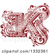 Poster, Art Print Of Retro Red Capital Letter K With Flourishes