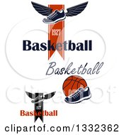 Poster, Art Print Of Basketball Shoes Wings And Ribbon Designs With Text