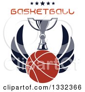 Poster, Art Print Of Winged Basketball Under A Trophy With Stars And Text