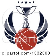 Poster, Art Print Of Winged Basketball Under A Trophy And Stars