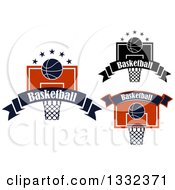 Clipart Of Basketballs And Hoops With Text Royalty Free Vector Illustration