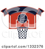 Poster, Art Print Of Blank Banner Over A Basketball And A Hoop
