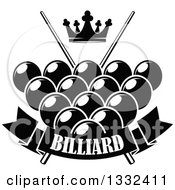 Poster, Art Print Of Black And White Crown Over Billiards Pool Balls Crossed Cue Sticks And A Text Banner