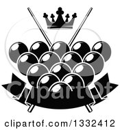 Poster, Art Print Of Black And White Crown Over Billiards Pool Balls Crossed Cue Sticks And A Bank Banner