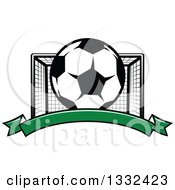Poster, Art Print Of Soccer Ball And Goal Net Over A Blank Green Banner