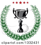 Poster, Art Print Of Golf Ball And Trophy In A Laurel Wreath With Stars