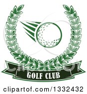 Clipart Of A Flying Golf Ball In A Green Laurel Wreath Over A Text Banner Royalty Free Vector Illustration