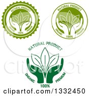 Poster, Art Print Of Labels Of Hands Supporting Leaves With Natural Product Text
