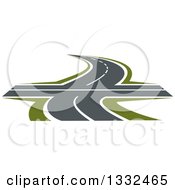 Clipart Of A Curvy Road Or Highway With Green Grass And An Intersection Royalty Free Vector Illustration