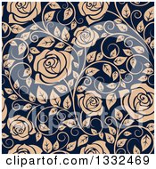 Poster, Art Print Of Seamless Pattern Of Tan Roses On Navy Blue 3