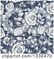 Poster, Art Print Of Seamless Pattern Of White Roses On Blue 2