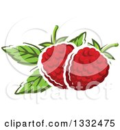 Poster, Art Print Of Cartoon Raspberries And Leaves