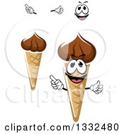 Poster, Art Print Of Cartoon Face Hands And Chocolate Waffle Ice Cream Cones