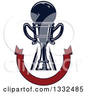 Clipart Of A Bowling Ball In A Trophy Over A U Shaped Blank Red Banner Royalty Free Vector Illustration