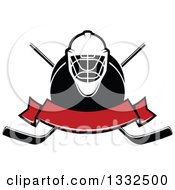 Clipart Of A Hockey Mask Over A Puck Crossed Sticks And Blank Red Banner Royalty Free Vector Illustration