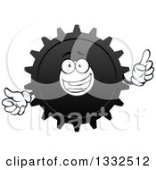 Cartoon Gear Cog Wheel Character Holding Up A Finger