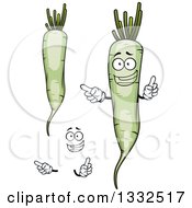 Clipart Of A Cartoon Happy Face Hands And Daikon Radishes 2 Royalty Free Vector Illustration