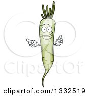Poster, Art Print Of Cartoon Daikon Radish Character Pointing And Holding Up A Finger