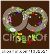 Poster, Art Print Of Floral Heart Shaped Wreath On Brown