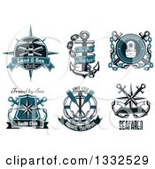 Clipart Of Navy Blue And Black Nautical Lighthouse Anchor Helmet Compass And Life Buoy Designs With Text Royalty Free Vector Illustration