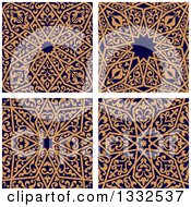 Clipart Of Seamless Orange Arabic Or Islamic Design Backgrounds On Navy Blue 2 Royalty Free Vector Illustration