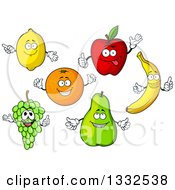 Poster, Art Print Of Cartoon Lemon Apple Orange Banana Pear And Green Grape Characters