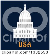 Poster, Art Print Of Flat Design Of The United States Capitol Building Over Text On Navy Blue