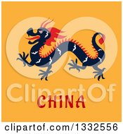 Flat Design Chinese Dragon On Orange