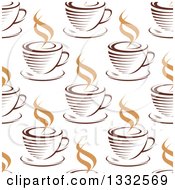 Poster, Art Print Of Seamless Background Pattern Of Steamy Brown Coffee Cups 9
