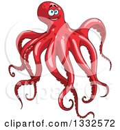 Clipart Of A Cartoon Red Octopus Royalty Free Vector Illustration