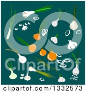 Poster, Art Print Of Flat Design Of Bulb Vegetables Over Teal