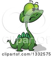Clipart Of A Cartoon Curious Green Dragon Facing Right Royalty Free Vector Illustration by dero