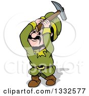 Poster, Art Print Of Cartoon Miner Gnome Swinging A Pickaxe
