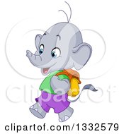 Poster, Art Print Of Cartoon Cute Happy Student Elephant Walking To School