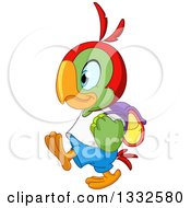 Poster, Art Print Of Cartoon Cute Happy Student Parrot Walking To School