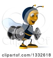 Clipart Of A 3d Business Bee Wearing Sunglasses Facing Slightly Right Doing Squats And Working Out With Dumbbells Royalty Free Illustration