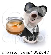 Clipart Of A 3d Business Polar Bear Wearing Sunglasses And Holding Up A Honey Jar Royalty Free Illustration by Julos