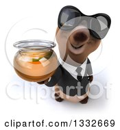 Clipart Of A 3d Brown Business Bear Wearing Sunglasses And Holding Up A Honey Jar Royalty Free Illustration by Julos