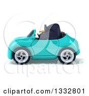 Clipart Of A 3d Penguin Wearing Sunglasses And Driving A Turquoise Convertible Car Royalty Free Illustration