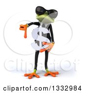 Clipart Of A 3d Green Business Frog Wearing Sunglasses Giving A Thumb Down And Holding A Dollar Currency Symbol Royalty Free Illustration