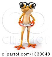 Clipart Of A 3d Bespectacled Yellow Springer Frog Holding An Open Book Royalty Free Illustration by Julos