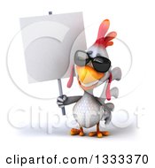 Clipart Of A 3d White Chicken Wearing Sunglasses And Holding A Blank Sign Royalty Free Illustration by Julos