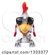 Clipart Of A 3d White Chicken Wearing Sunglasses And Smiling Over A Sign Royalty Free Illustration by Julos