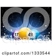 Poster, Art Print Of 3d Bingo Or Lottery Balls In Snow With Stars And A Blue Burst