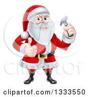 Clipart Of A Happy Christmas Santa Claus Carpenter Holding A Hammer And Giving A Thumb Up 2 Royalty Free Vector Illustration